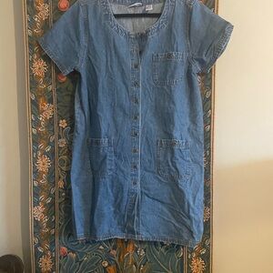 Vintage Button-Front Denim Mini Shirt Dress size L